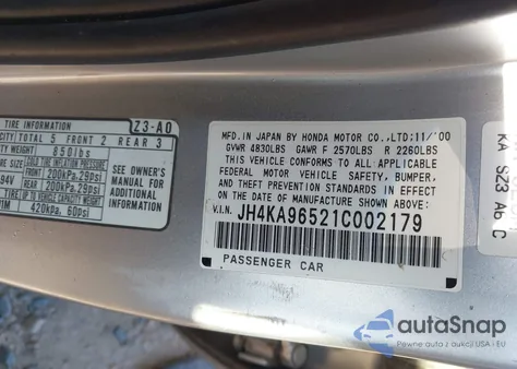 2001 Acura Rl 3.5 z USA, uszkodzony, nr VIN JH4KA96521C002179